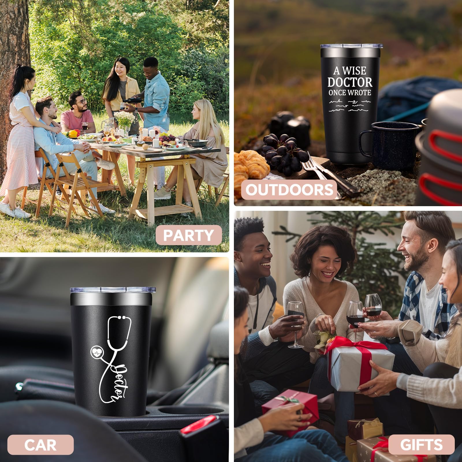 DOEARTE 20oz Doctor tumbler with spill-proof lid in close view
