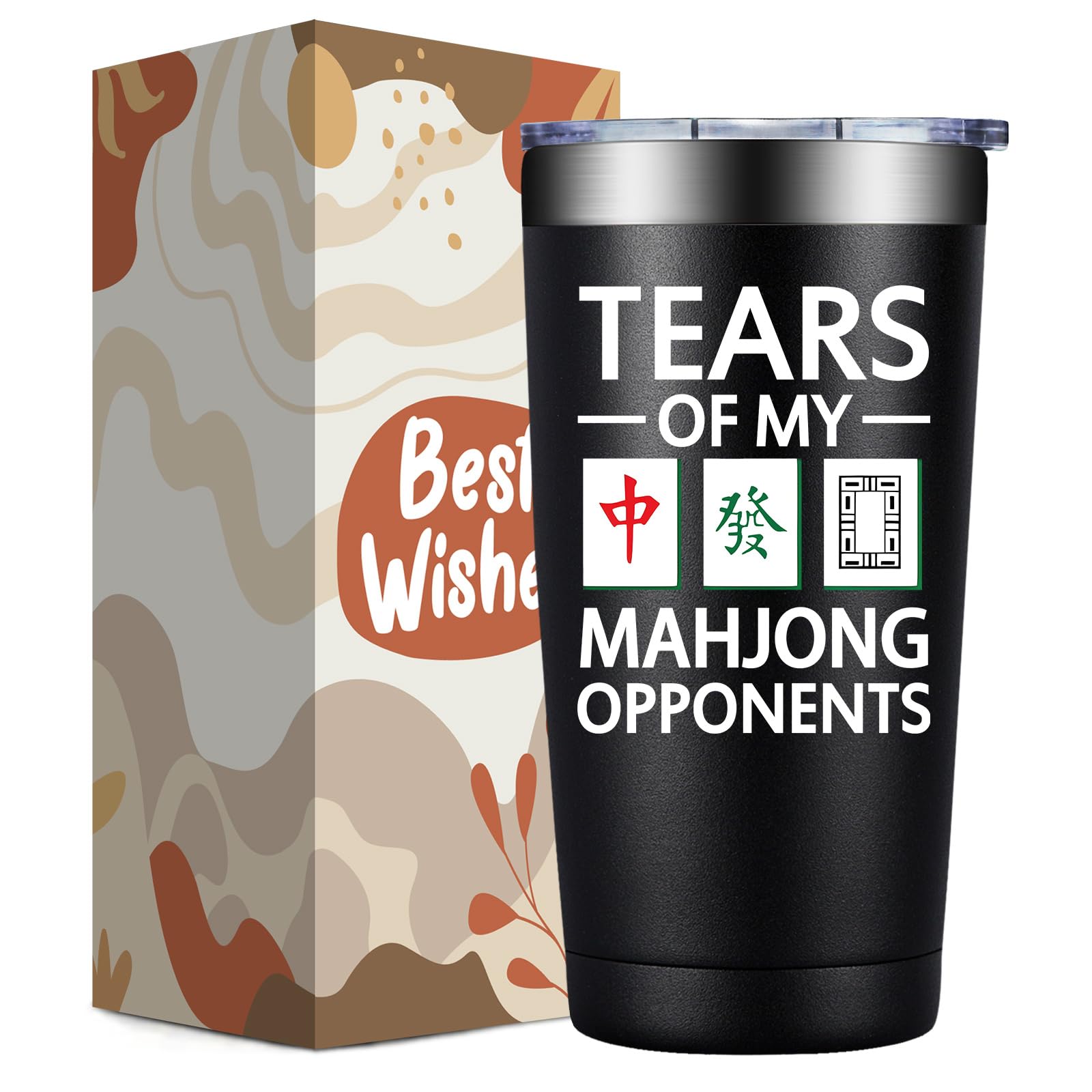 DOEARTE Mahjong tumbler front view with bold design and comfortable grip.