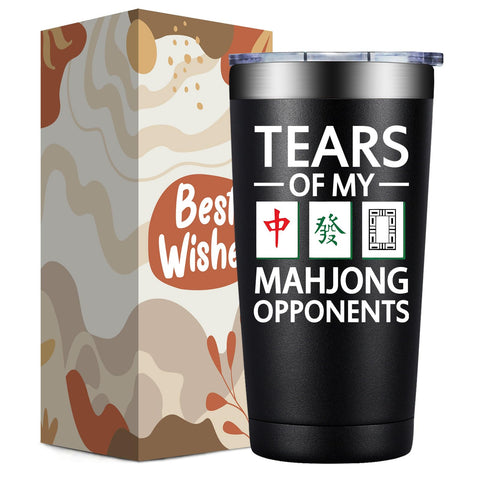 DOEARTE Mahjong tumbler front view with bold design and comfortable grip.