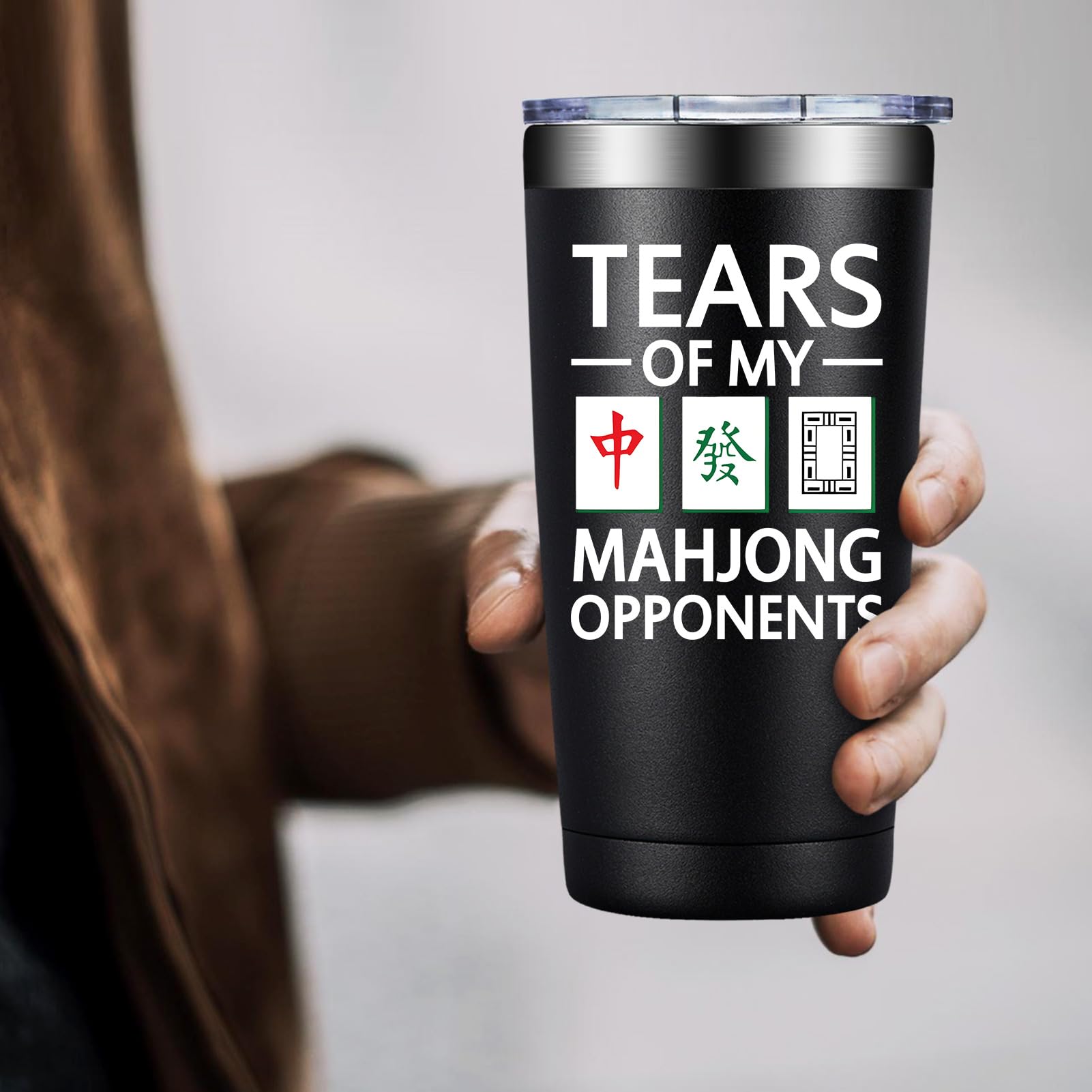 DOEARTE Mahjong tumbler outdoor-ready for outdoor adventures and commutes.