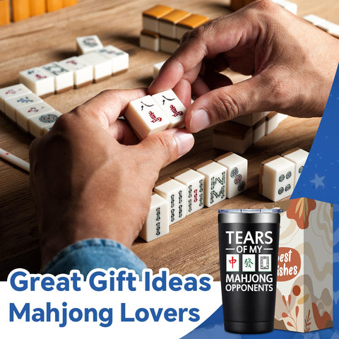 DOEARTE Mahjong tumbler side view showing sleek silhouette for easy portability.