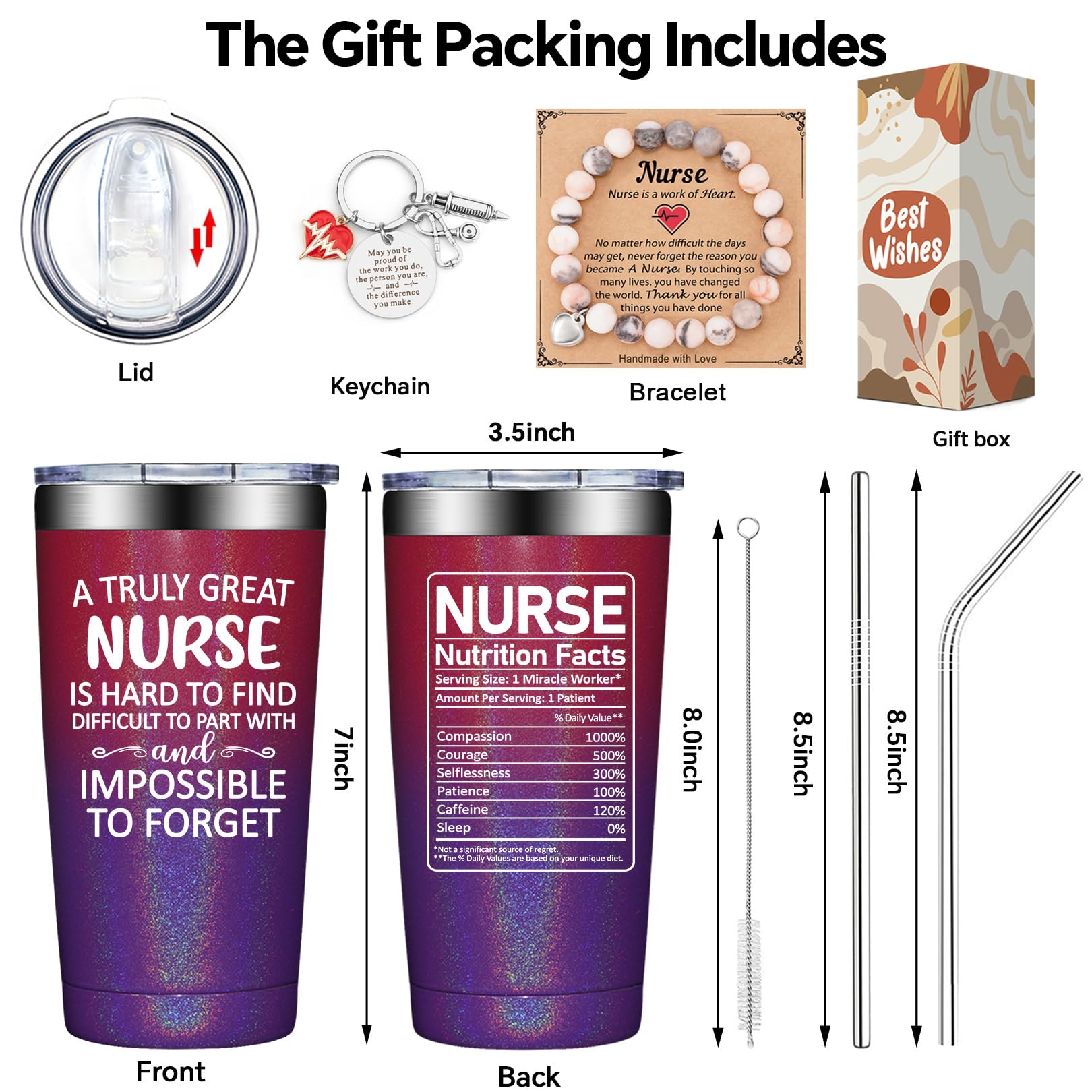 DOEARTE nurse gifts tumbler stainless 304 material emphasizes durability.