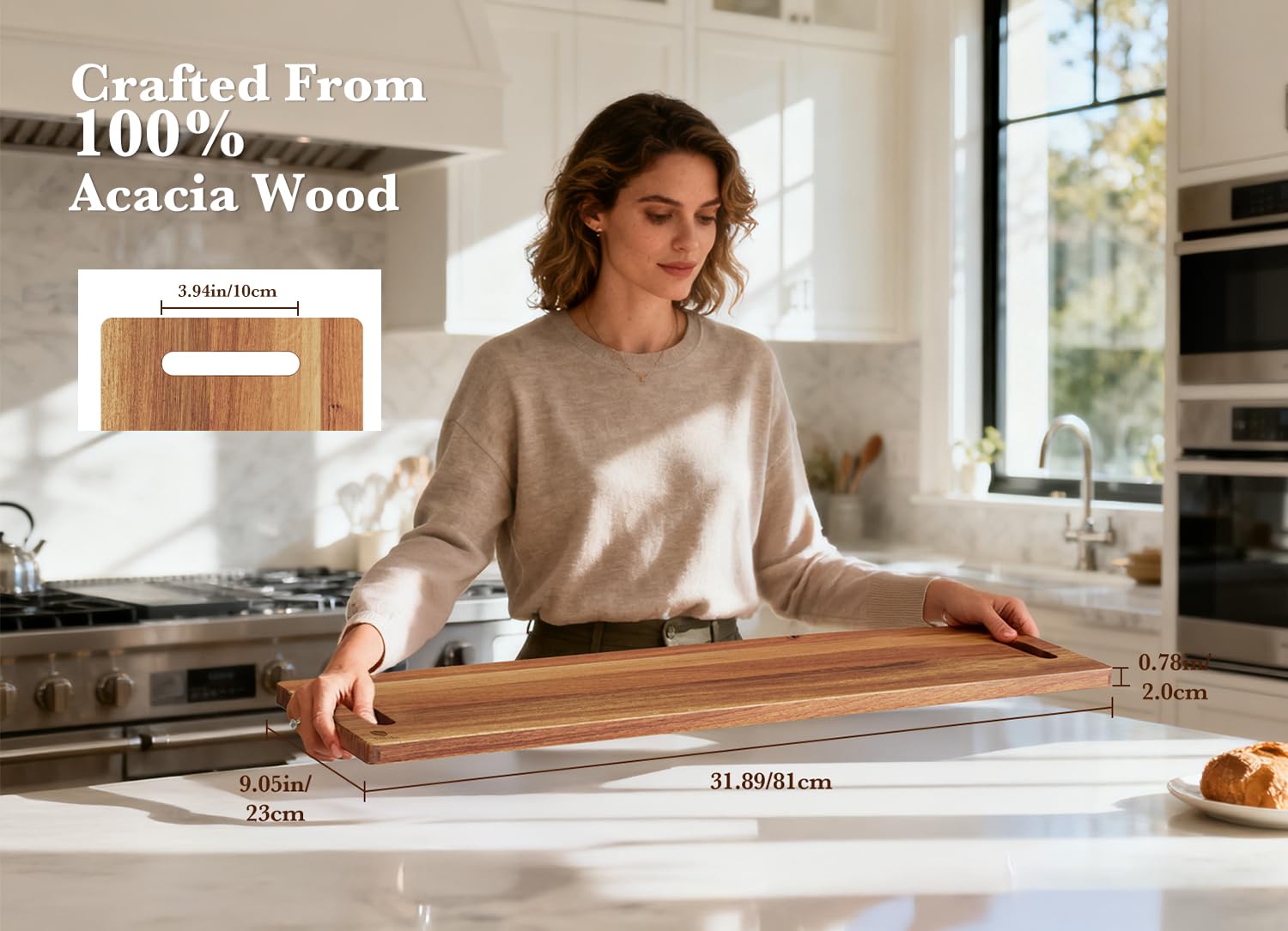 Dofira acacia wood serving board showcases rustic warmth for stylish serving