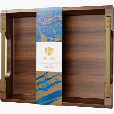 Dofira acacia wood serving tray with metal handles 17x13 inches for easy serving