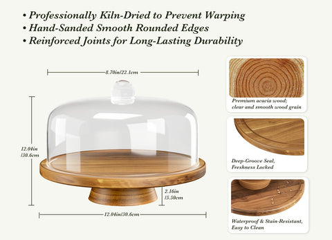 Dofira acacia wood stand provides stable support for desserts.