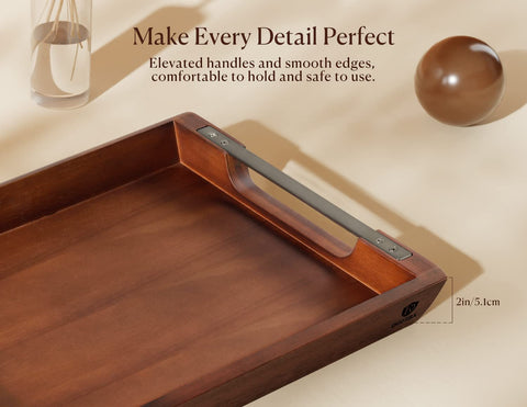 Dofira acacia wood tray in a dining setting with rustic-modern decor.