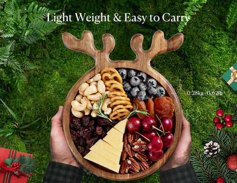 Dofira antler-design wood platter adds rustic charm to serving and decor.