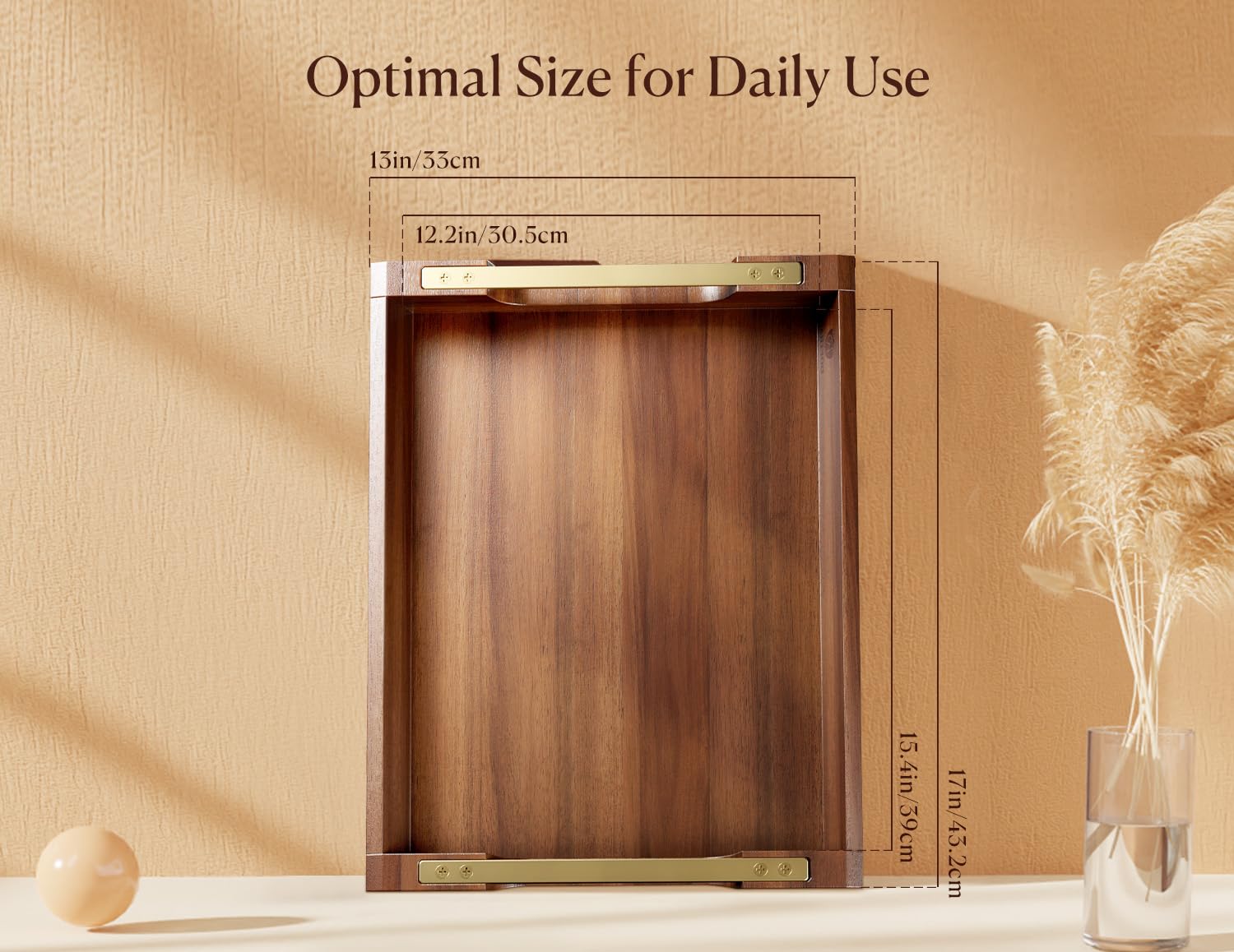 Dofira large ottoman tray in acacia wood with warm vintage look