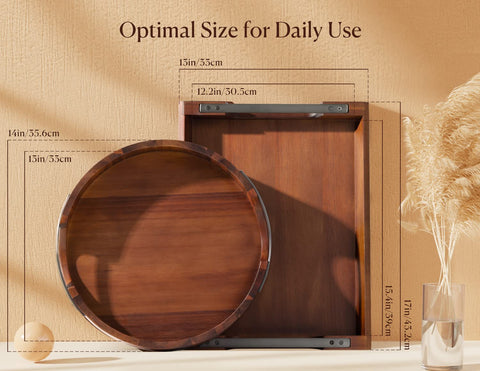 Dofira metal-handles tray placed on a coffee table for easy serving.