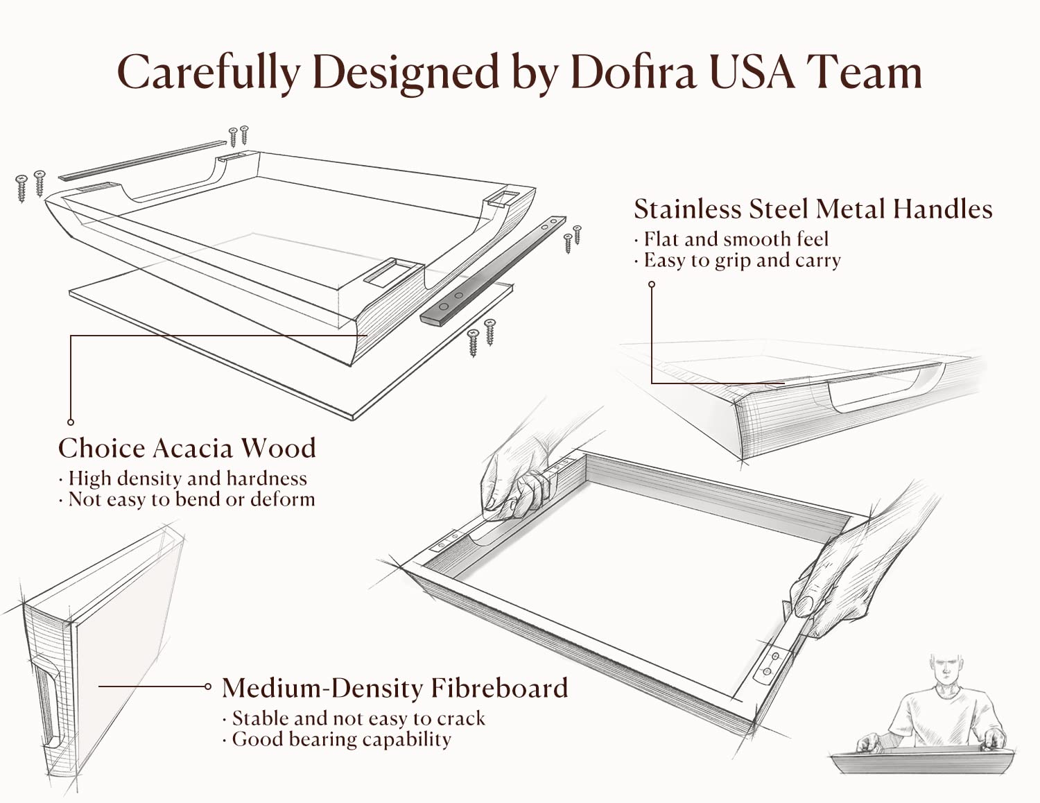 Dofira tray sanded finish close-up highlighting velvety smooth surface.