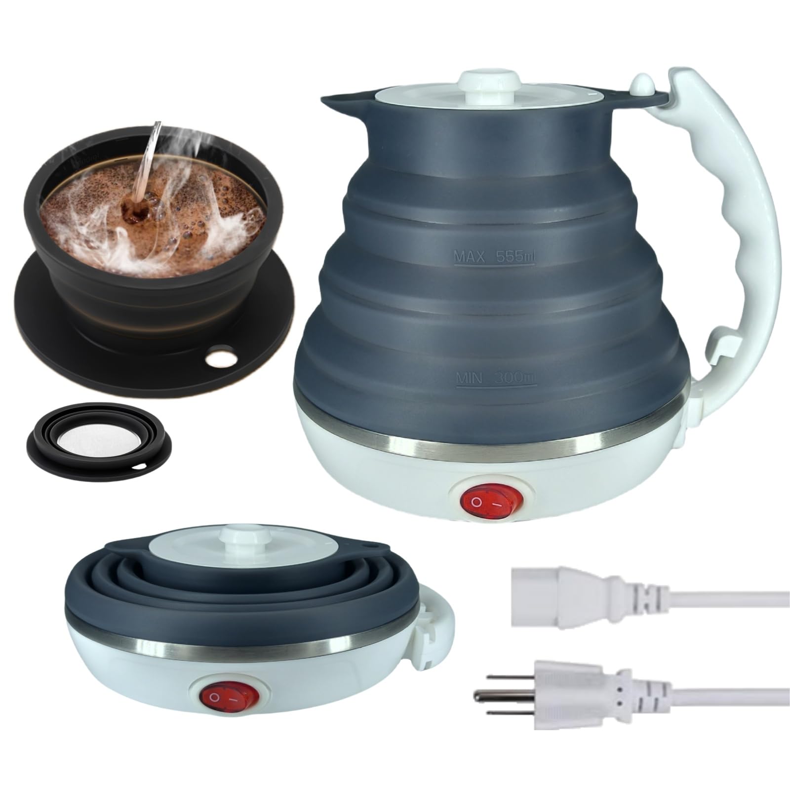 DOFQQG travel electric kettle folded compact for easy packing on trips.