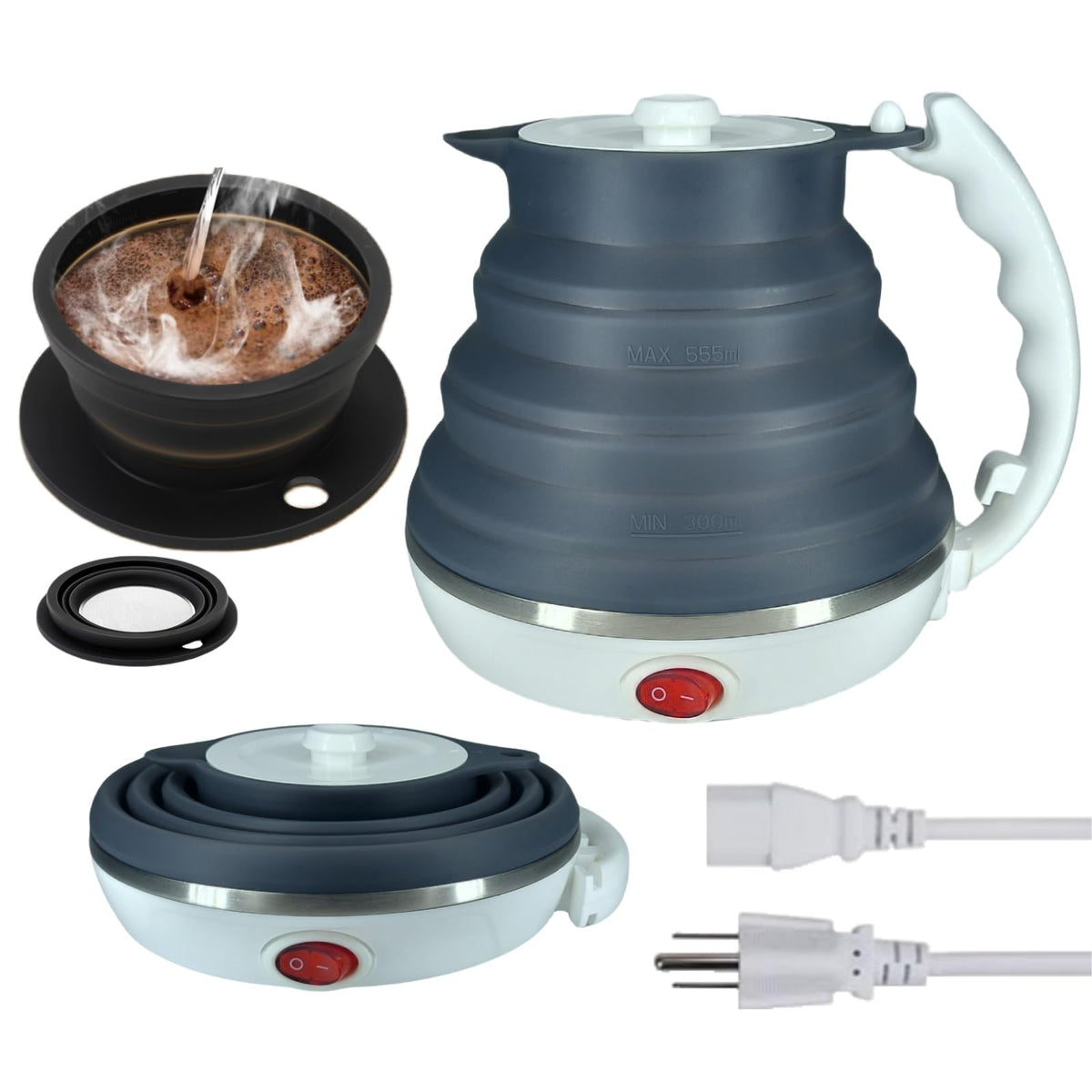 DOFQQG travel electric kettle folded compact for easy packing on trips.