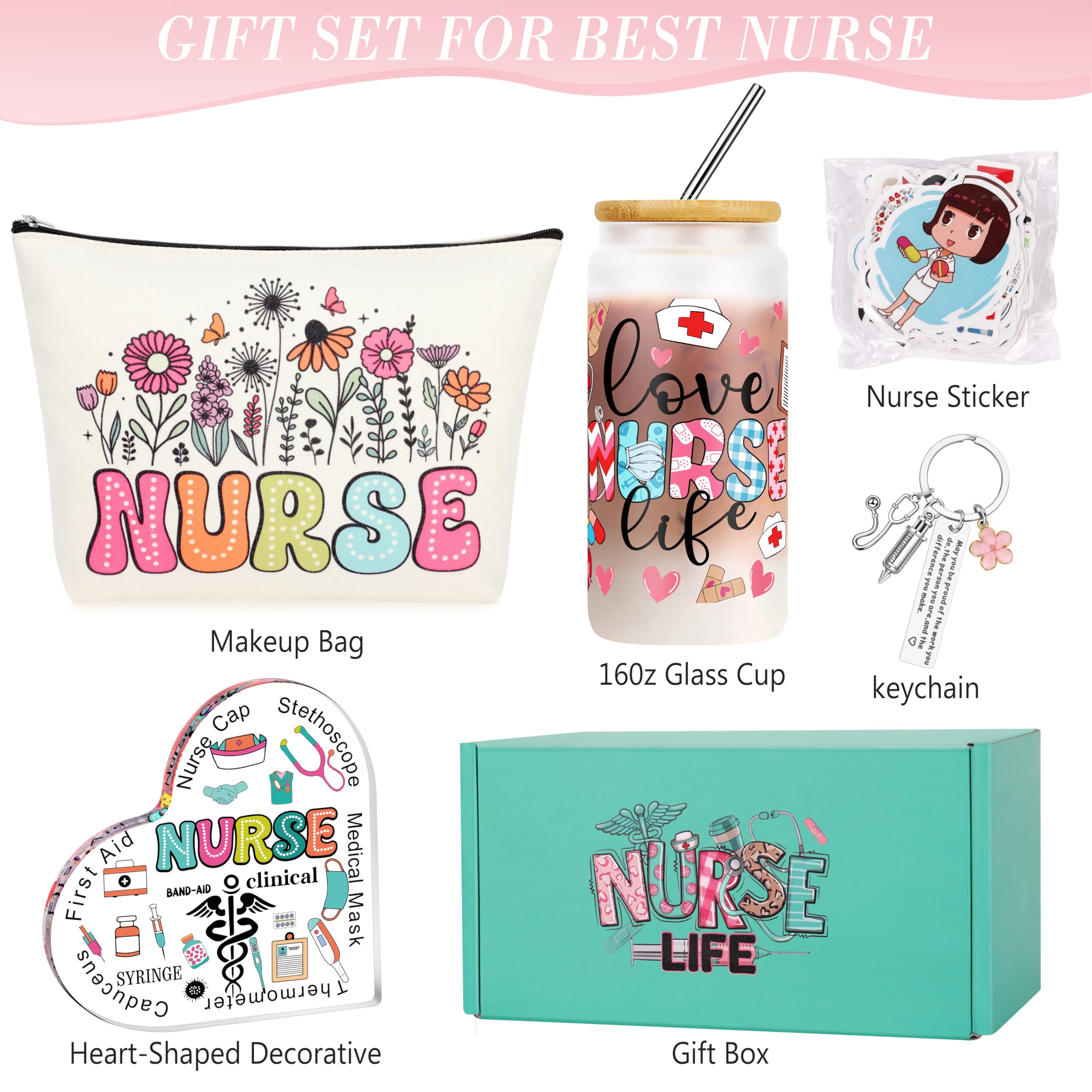 DOGMEM nurse gift box mug highlights a durable 16 oz glass for hot or cold beverages.
