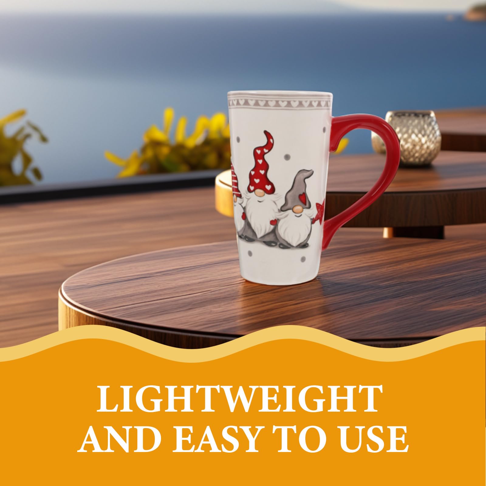 DOITOOL Christmas gnome mug side view with comfortable handle for easy sipping.