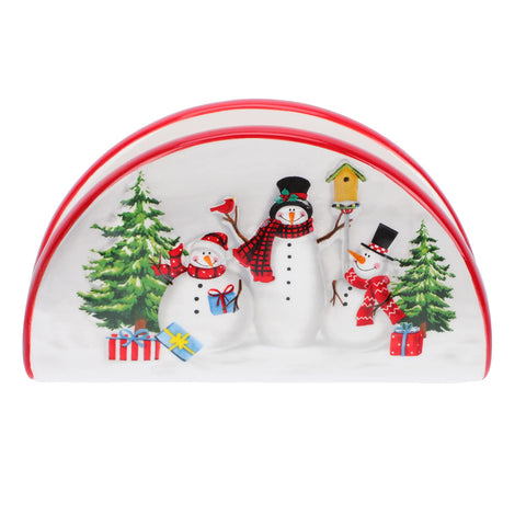 DOITOOL Christmas napkin holder with ceramic snowman keeps napkins handy during meals