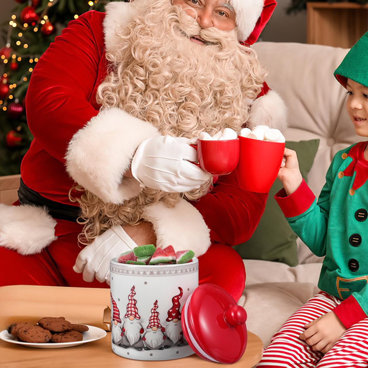 DOITOOL gnome cookie jar front view highlights festive holiday design.