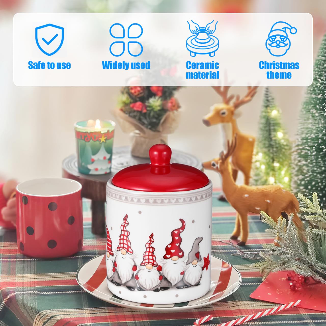 DOITOOL gnome cookie jar printed gnome for kitchen decor and storage.