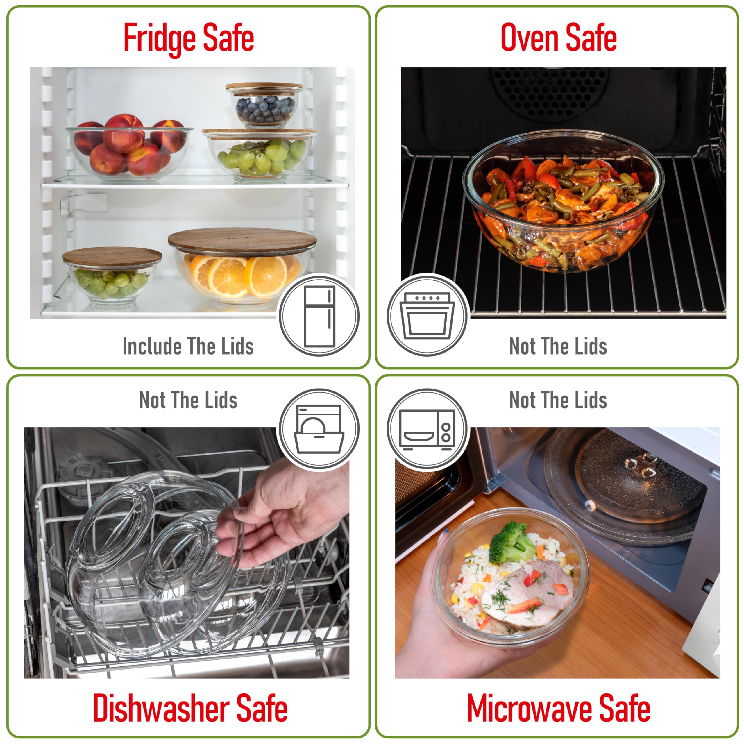 Acacia lids provide a tight seal to keep contents fresh