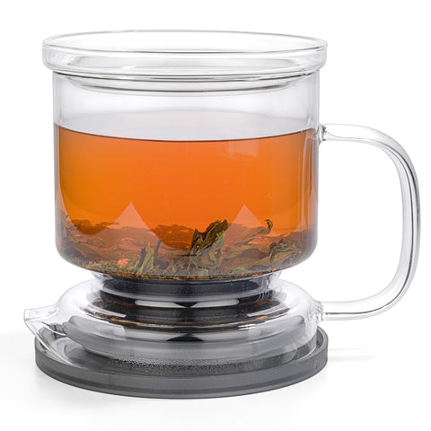 dokaworld glass tea infuser with lid on for clean brewing and elegance