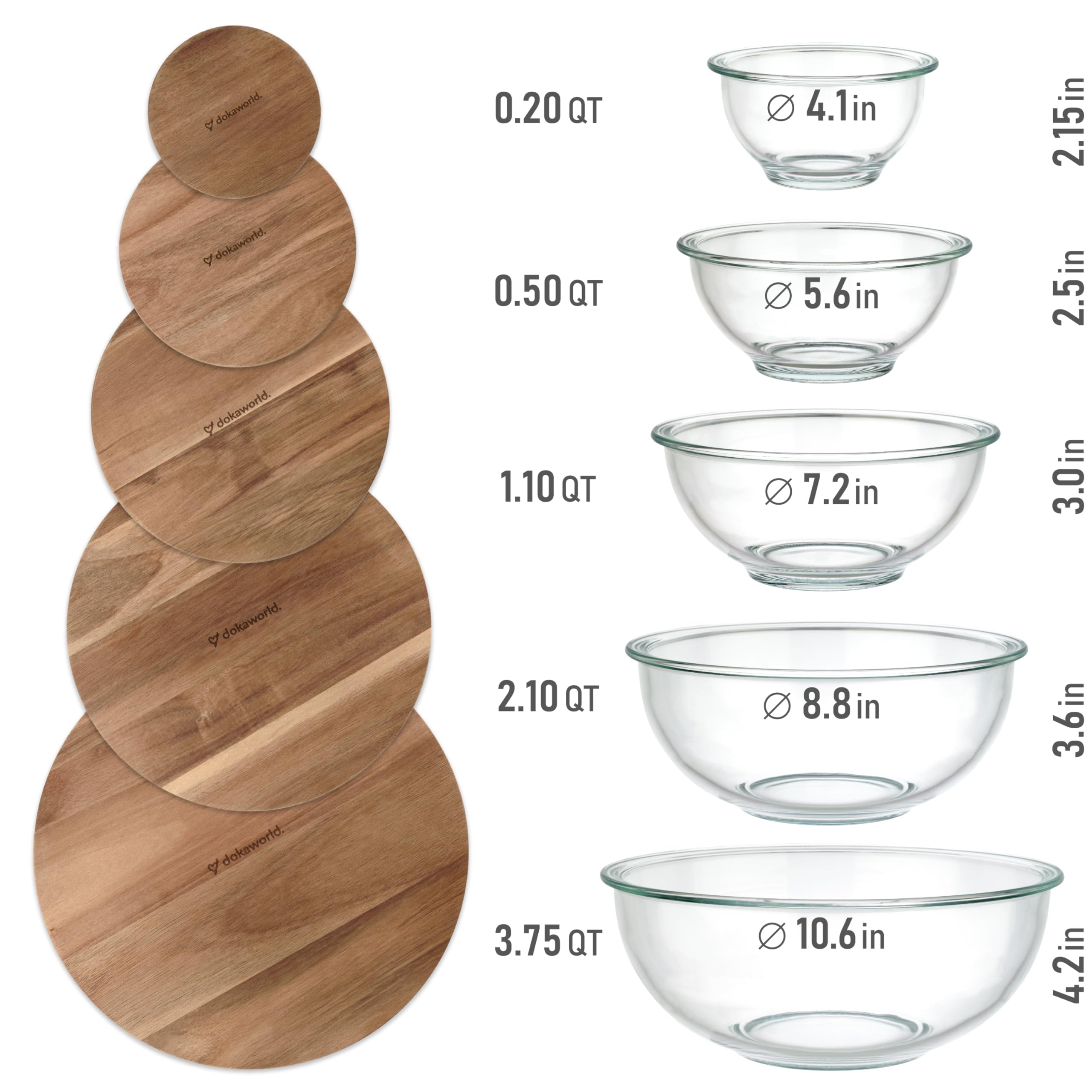 Stacked borosilicate bowls save cabinet space and reduce clutter