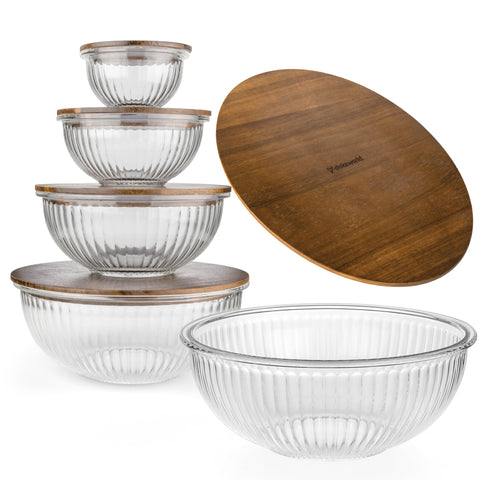 dokaworld stackable glass bowls five-piece set for space-saving organization
