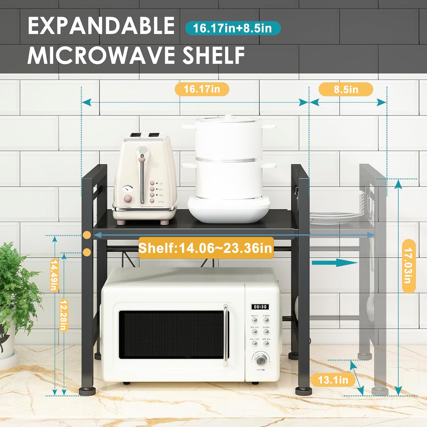 DOLALIKE carbon-steel shelf offers sturdy support for heavy kitchen items.