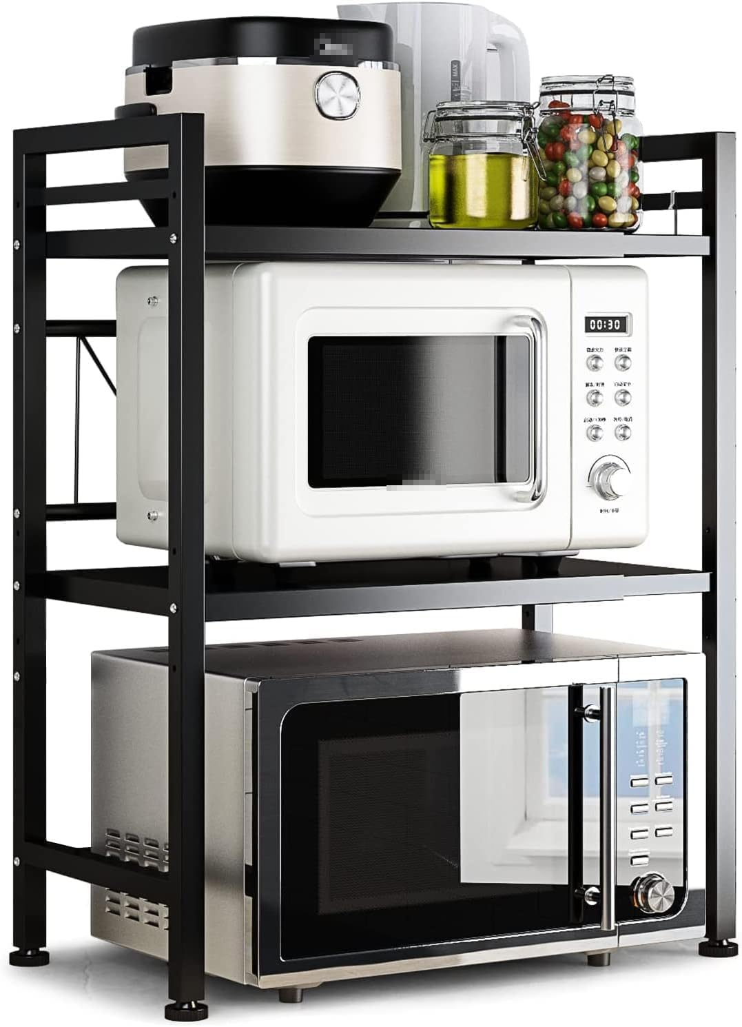 DOLALIKE expandable microwave rack extended on counter for extra kitchen storage