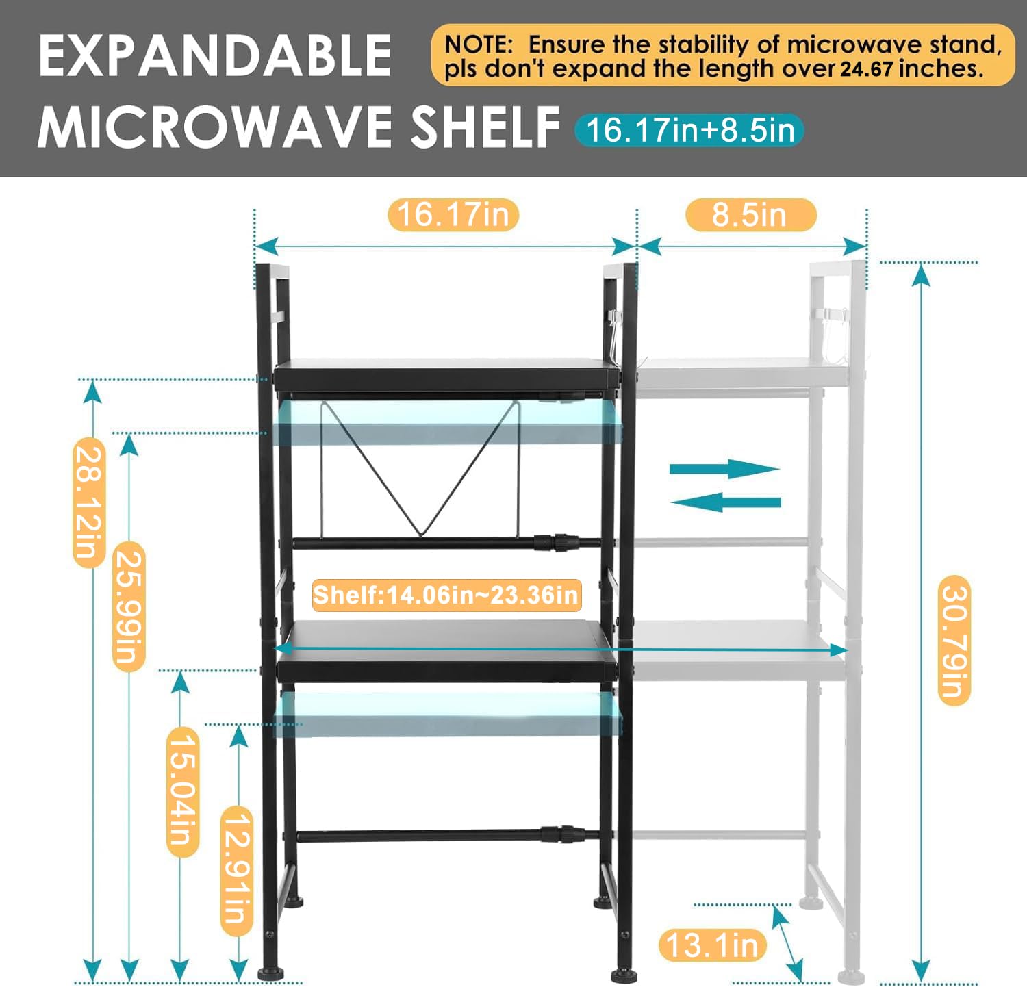 DOLALIKE carbon steel microwave stand showing sturdy construction and high weight capacity