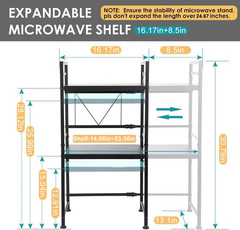 DOLALIKE carbon steel microwave stand showing sturdy construction and high weight capacity