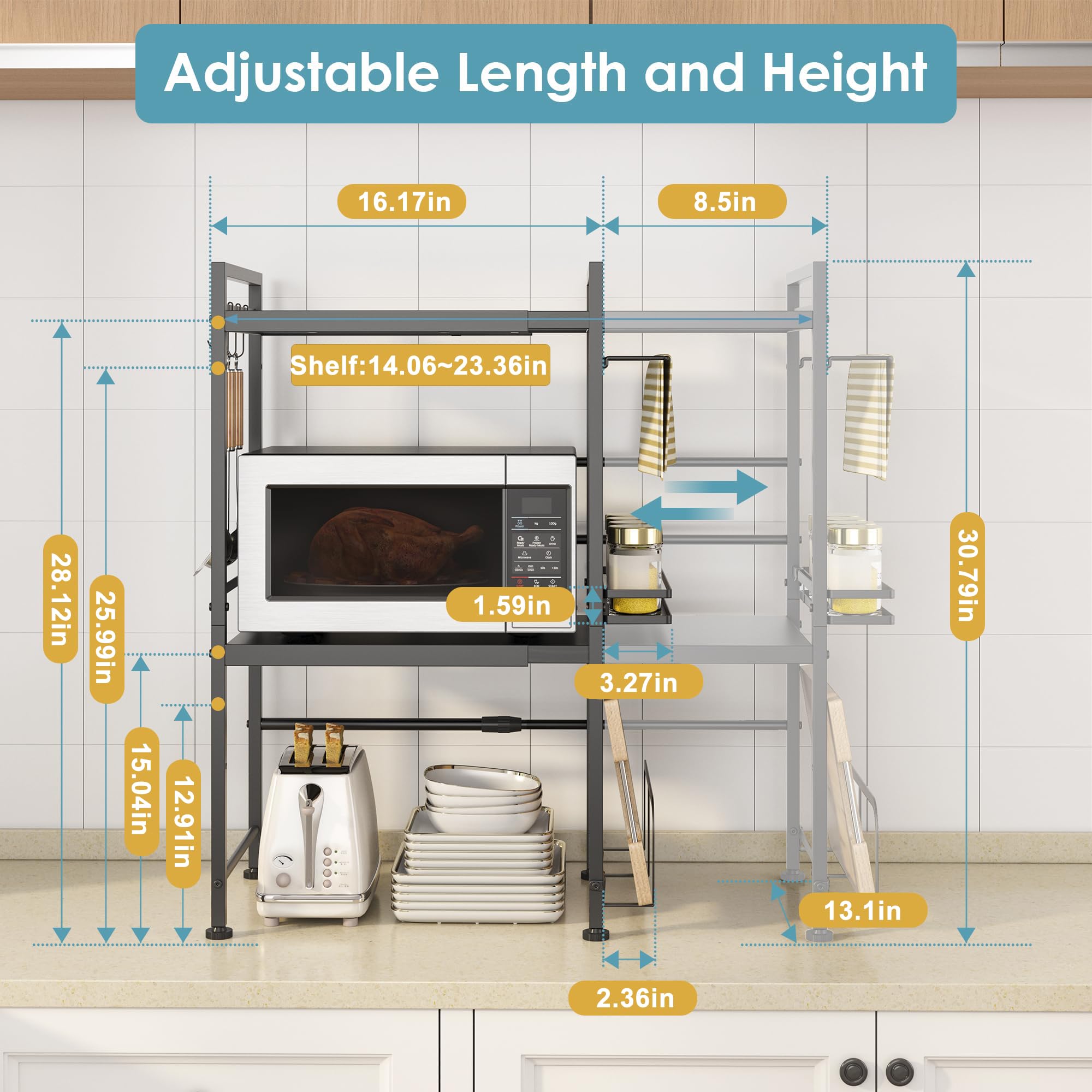 DOLALIKE over microwave shelf with six hooks for towels and utensils