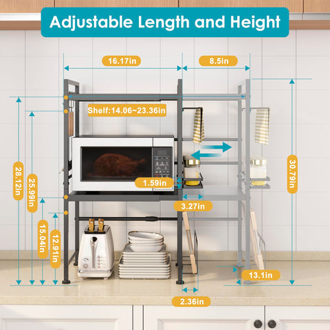 DOLALIKE over microwave shelf with six hooks for towels and utensils