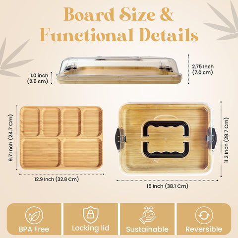 Dolce Casa charcuterie board lid locking feature preserves freshness during transport.