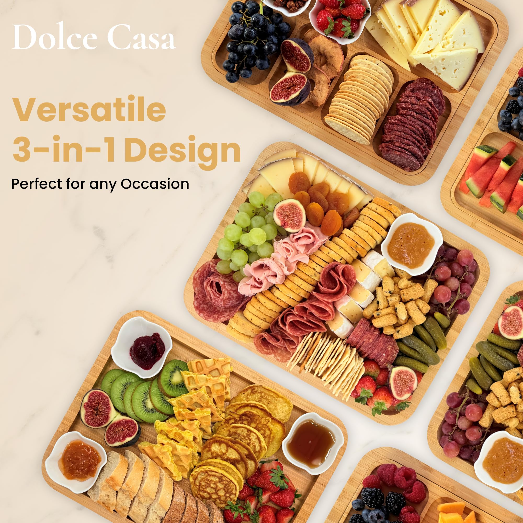 Dolce Casa charcuterie board portable with lid ideal for picnics and road trips.