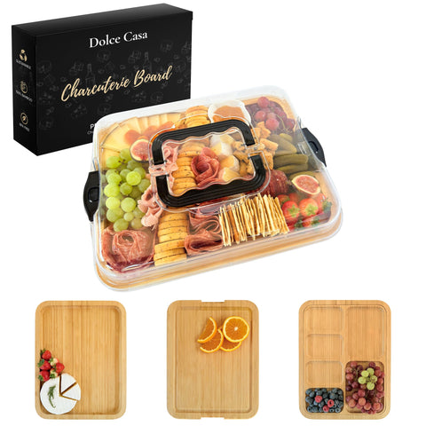 Dolce Casa charcuterie board with lid and handle keeps snacks secure during transport.