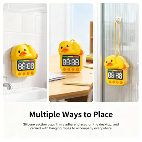 Doli Yearning duck timer hanging with rope for flexible bathroom setup.