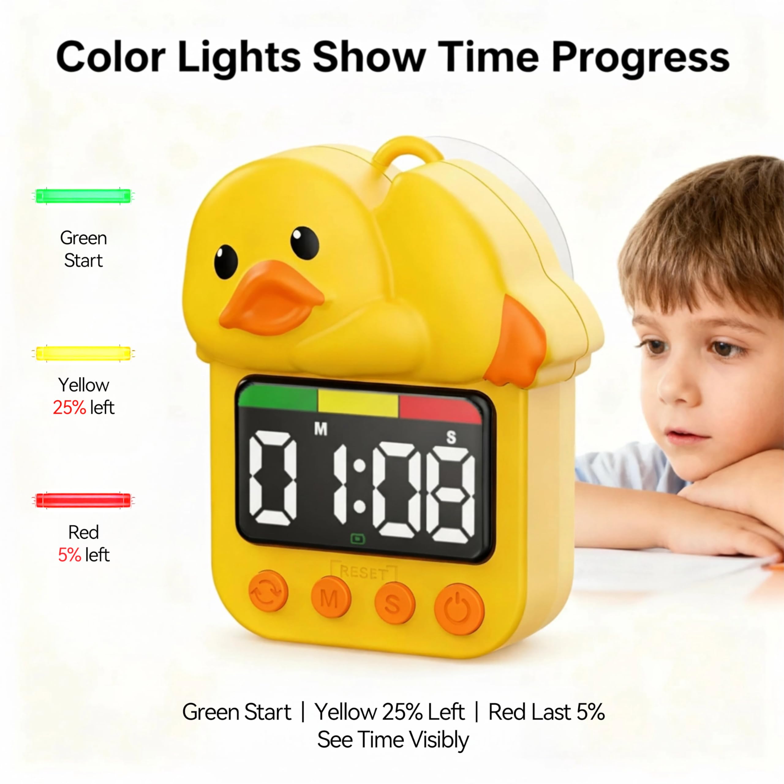 Doli Yearning duck timer with wall suction mount provides quick, accessible placement.