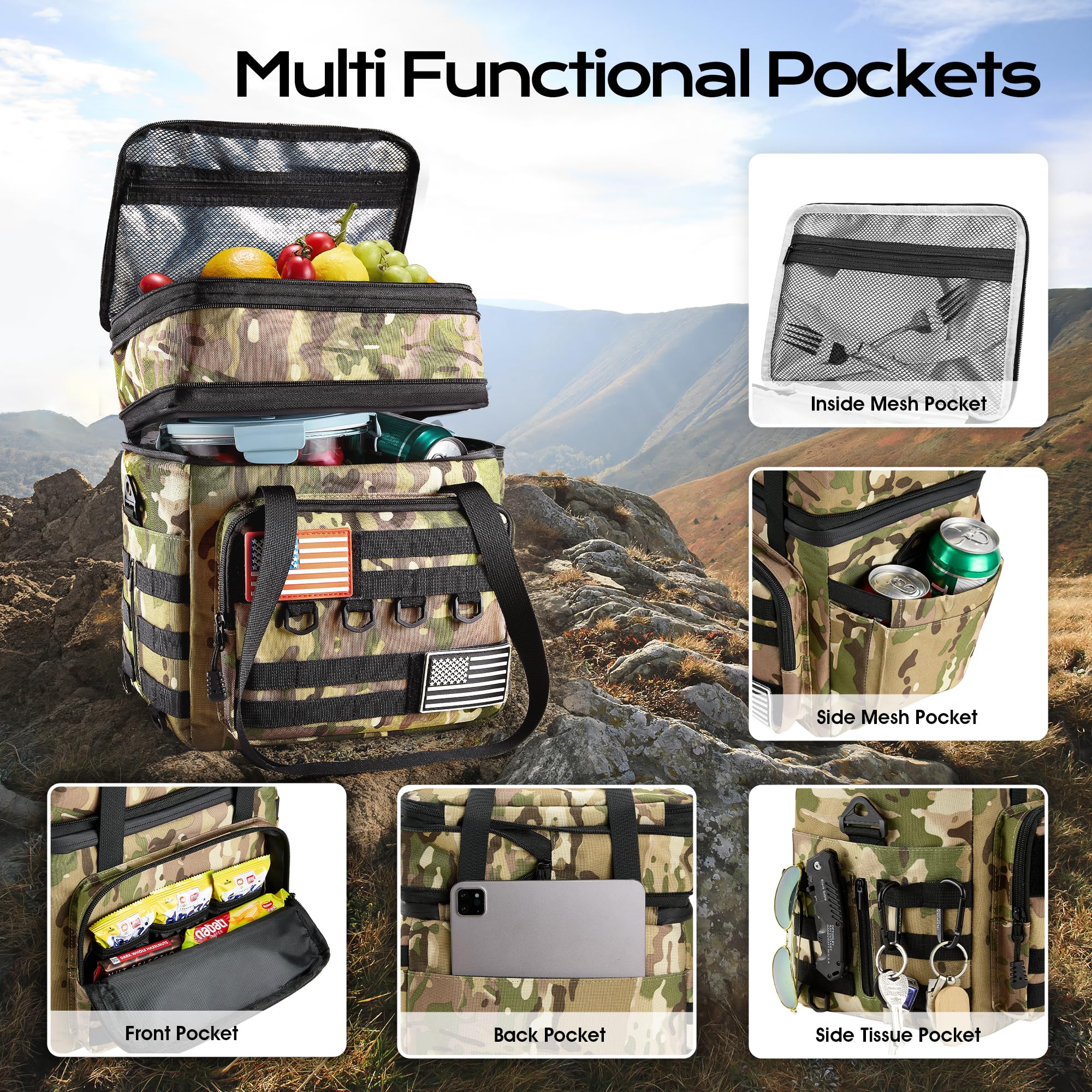 DOLOPL multiple pockets and straps for accessories during outdoor activities.