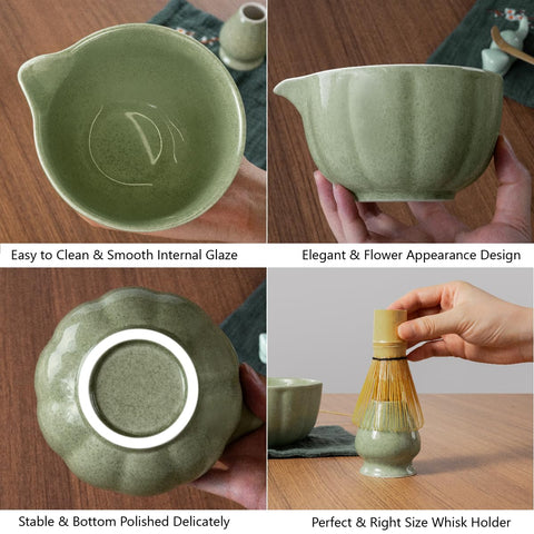 Domaci Matcha Whisk Set ceramic bowl interior glaze simplifies cleaning.