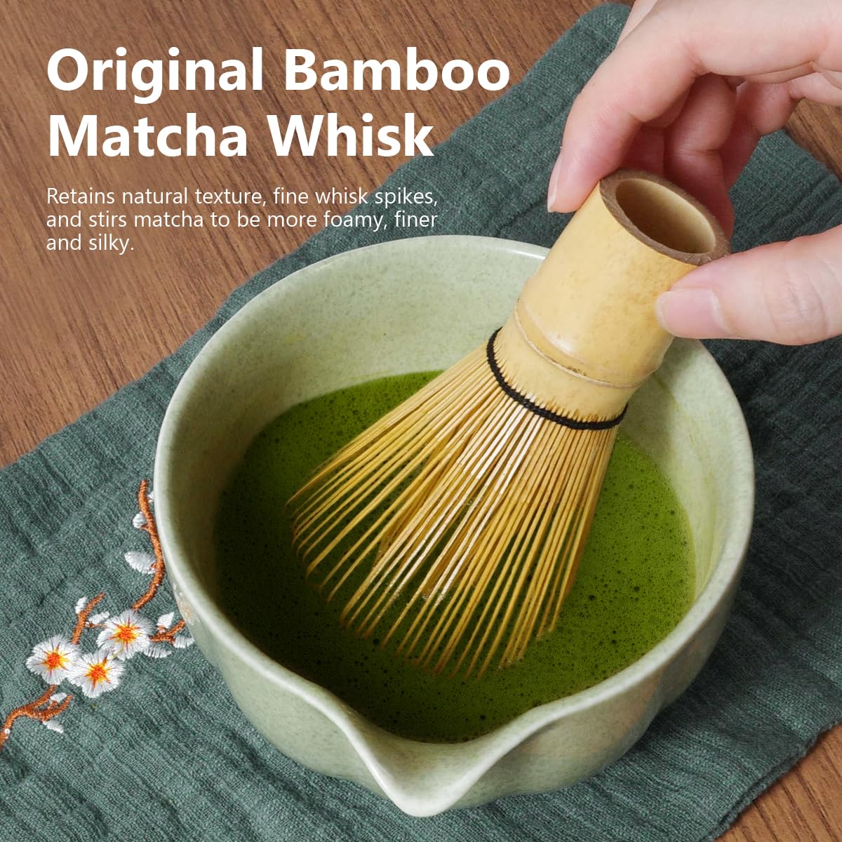 Domaci Matcha Whisk Set stainless sifter for fine powder blending.
