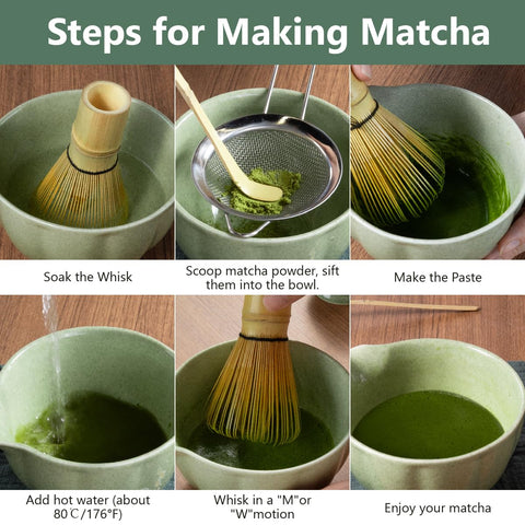 Domaci Matcha Whisk Set tea towel included for quick drying.