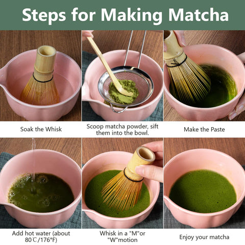 Domaci pink tea towel complements the matcha ritual at home.