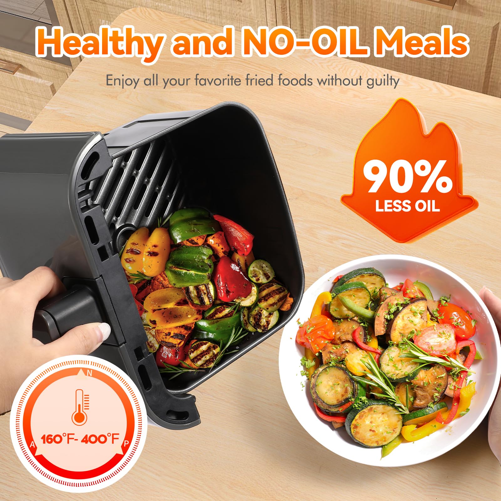 DOMEM 3 Qt air fryer basket and rack are dishwasher-safe for easy cleanup.