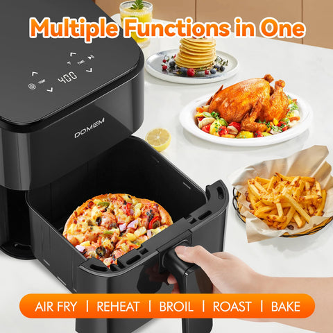 DOMEM 3 Qt compact air fryer touch-control panel in use.