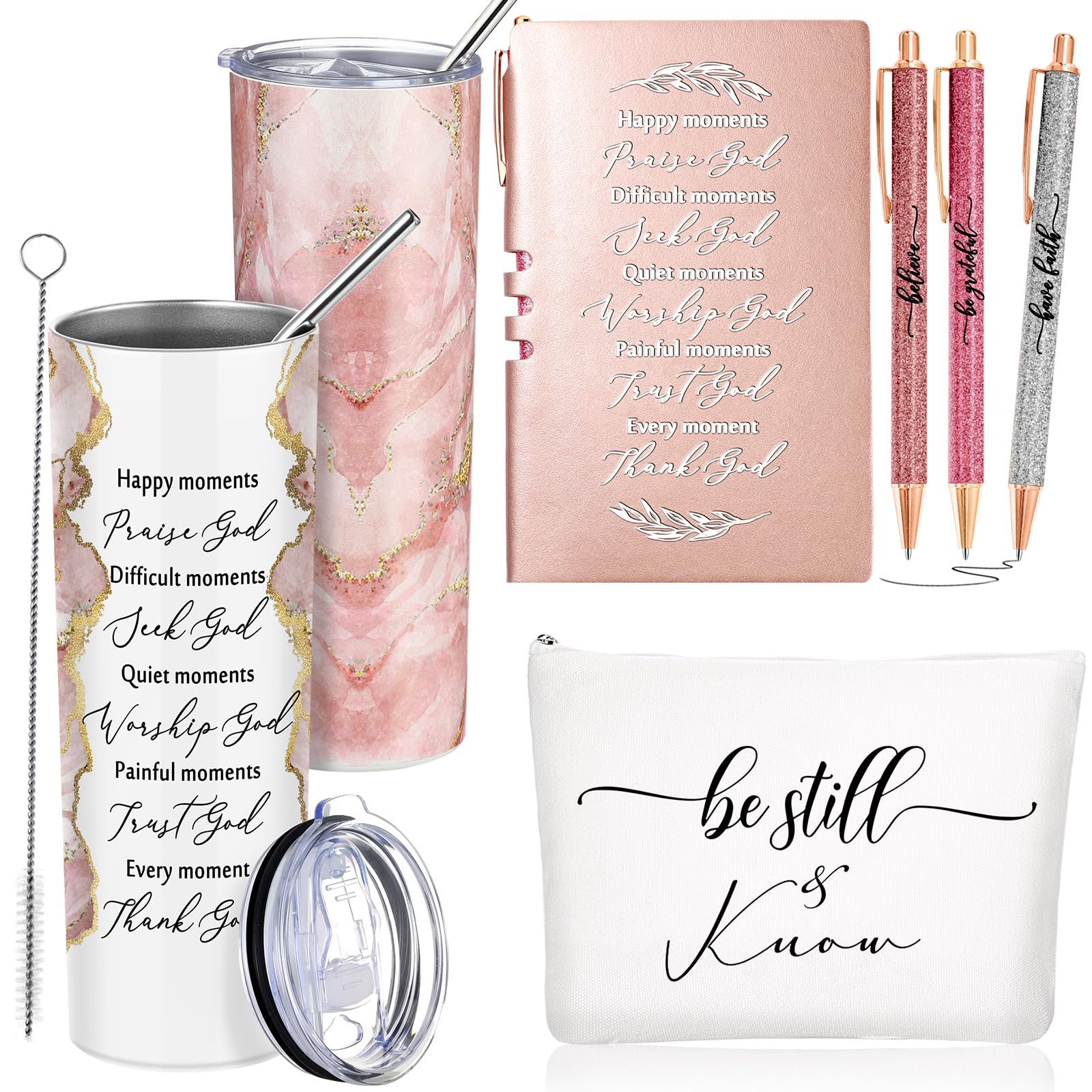 Domensi Bible marble tumbler with straw brush keeps drinks at the right temperature