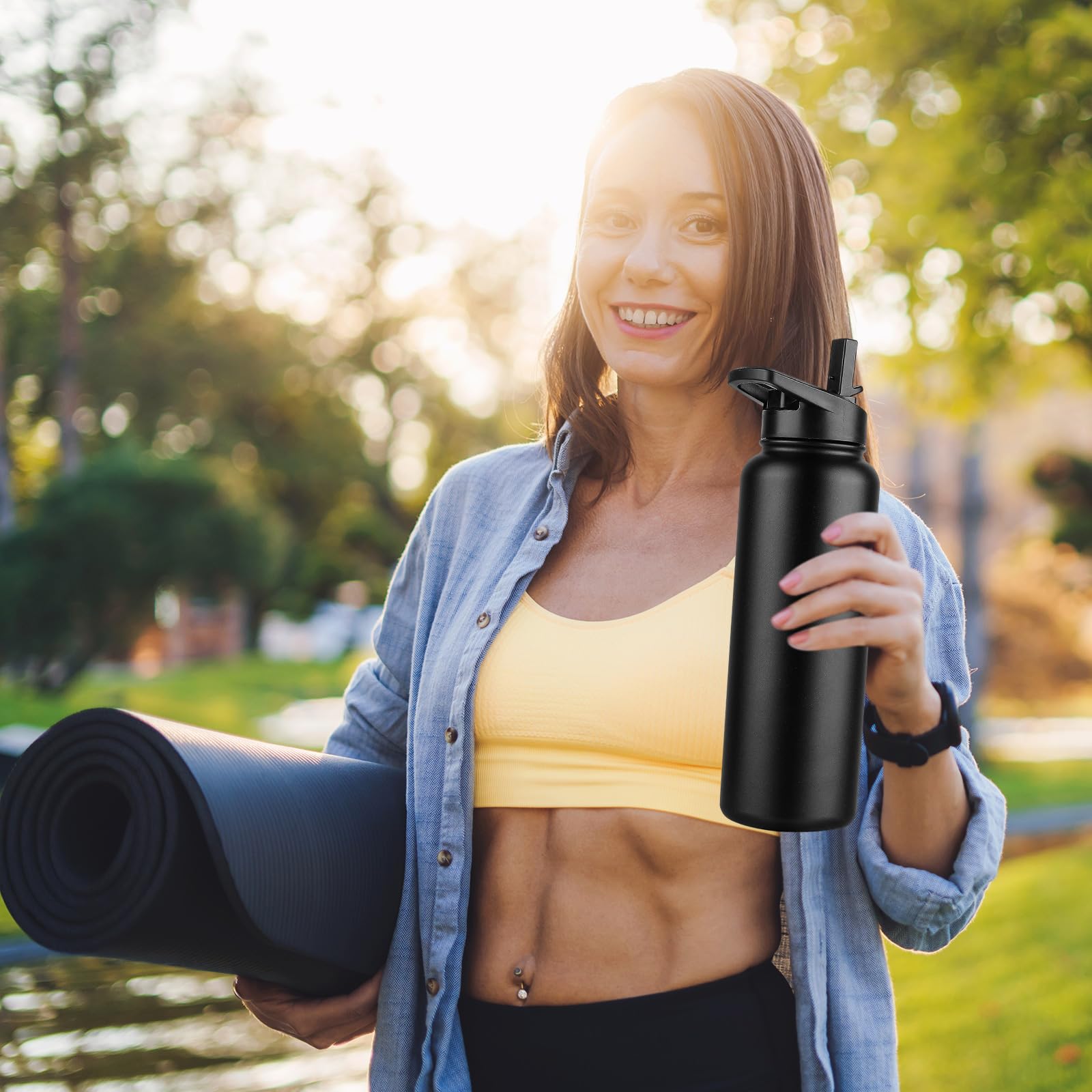 DOMICARE daily-use bottle for work or yoga with durable stainless steel.