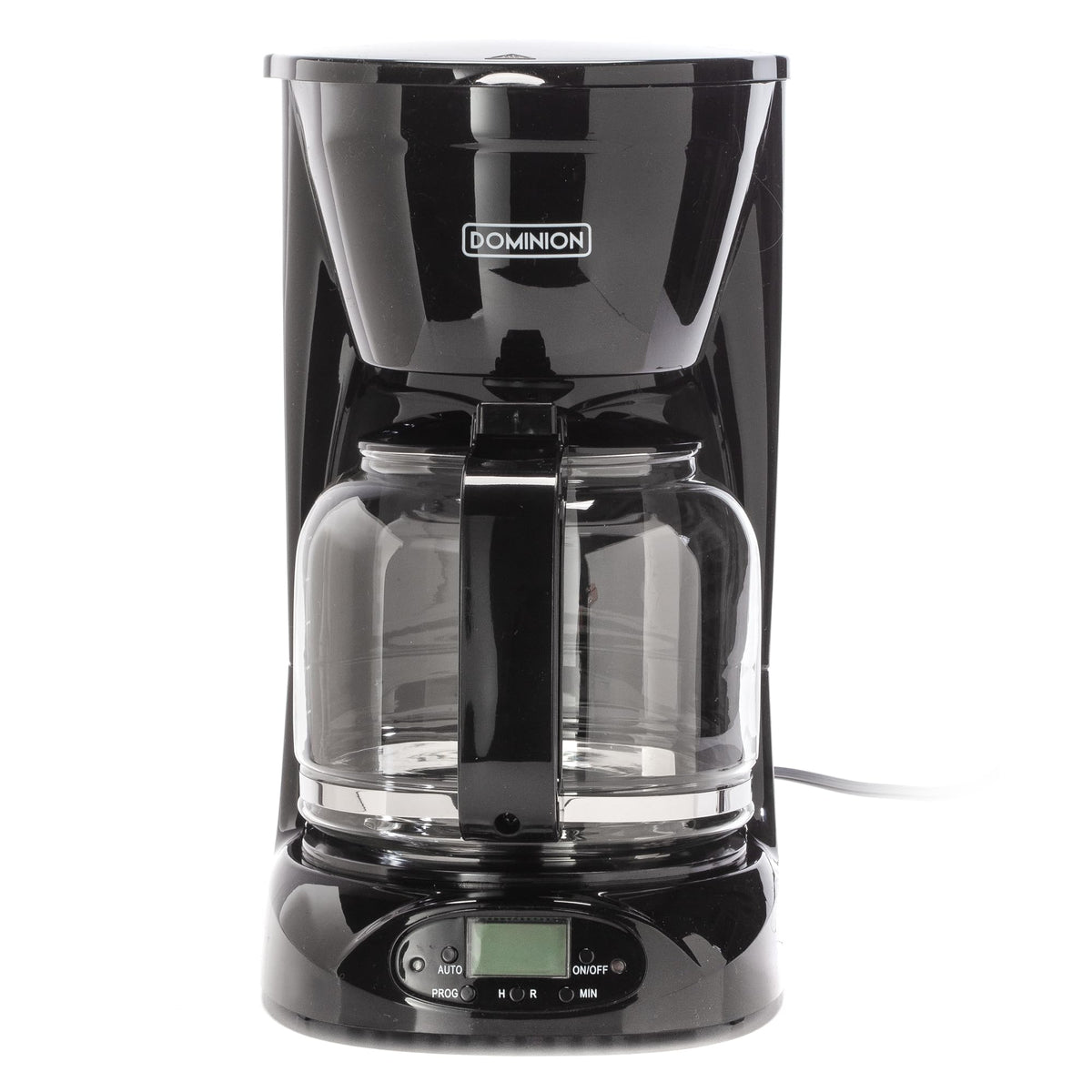 Dominion 15-Cup Deluxe coffee maker front view shows spacious brewing capacity.
