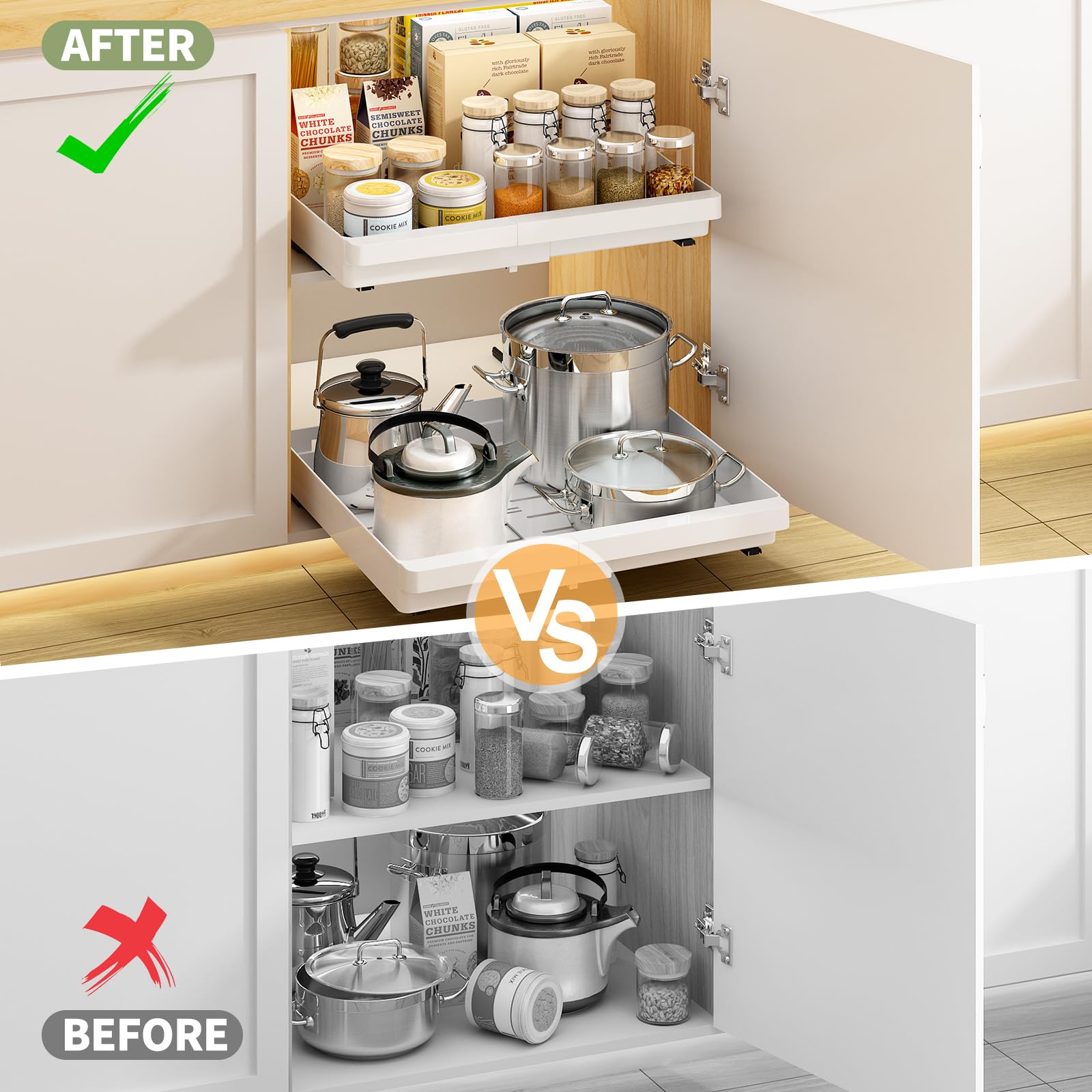 DOMNIU adjustable width range shows versatile cabinet fit