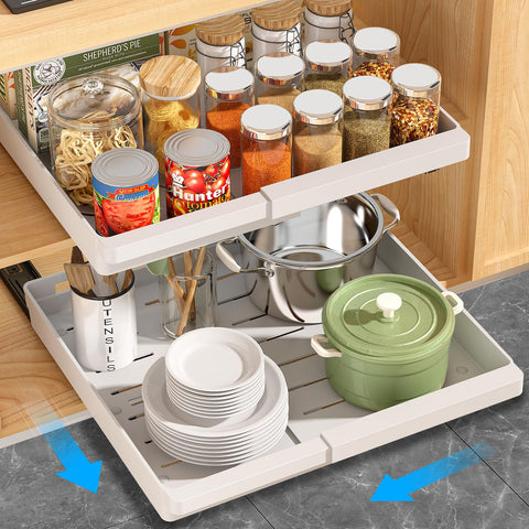 DOMNIU pull-out cabinet organizer with adjustable width for versatile kitchen storage