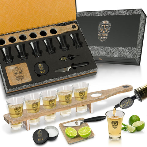 Don Paragone Calavera tequila board set on a bar, premium oak craft for entertaining guests
