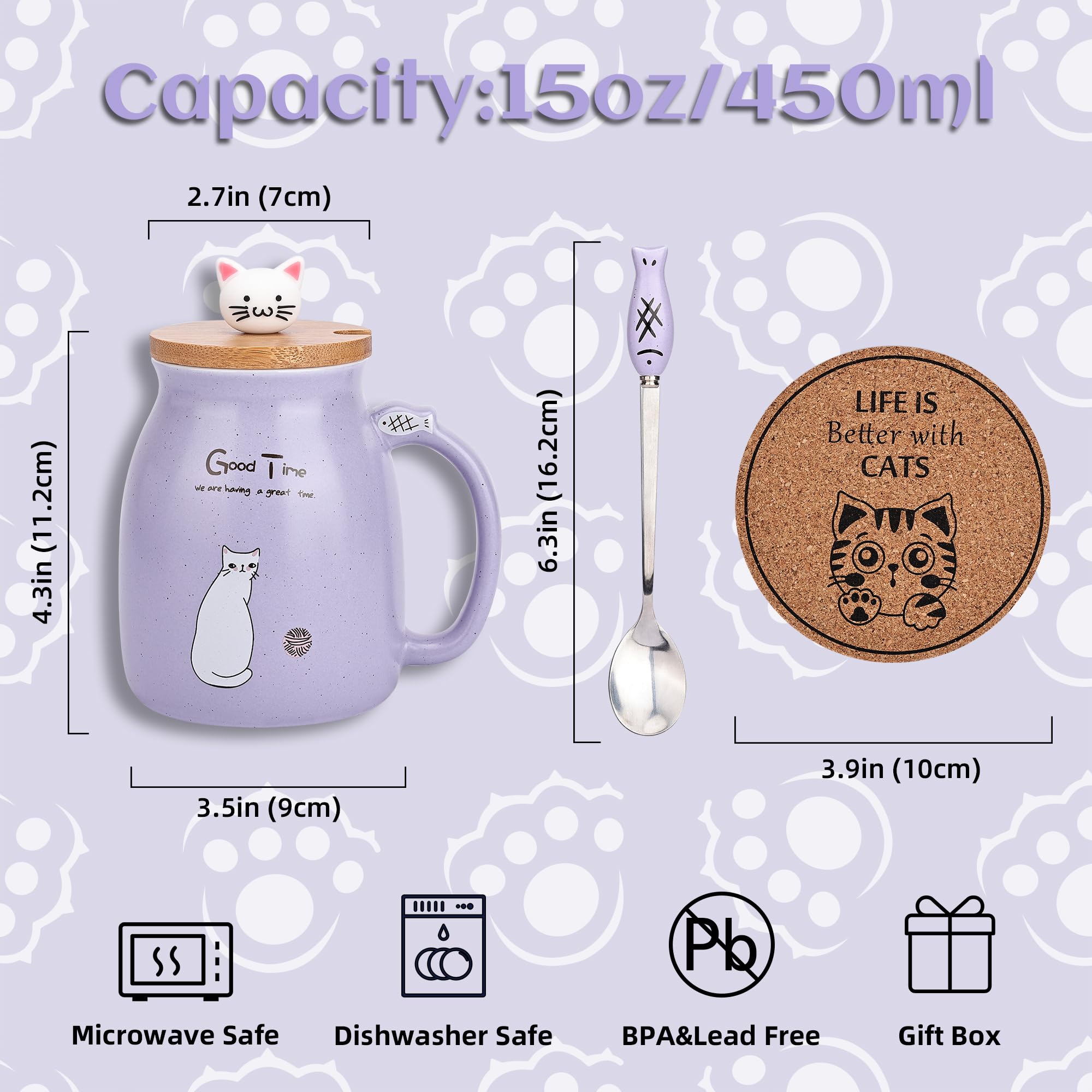 Blue cat mug close-up highlighting smooth ceramic and easy grip